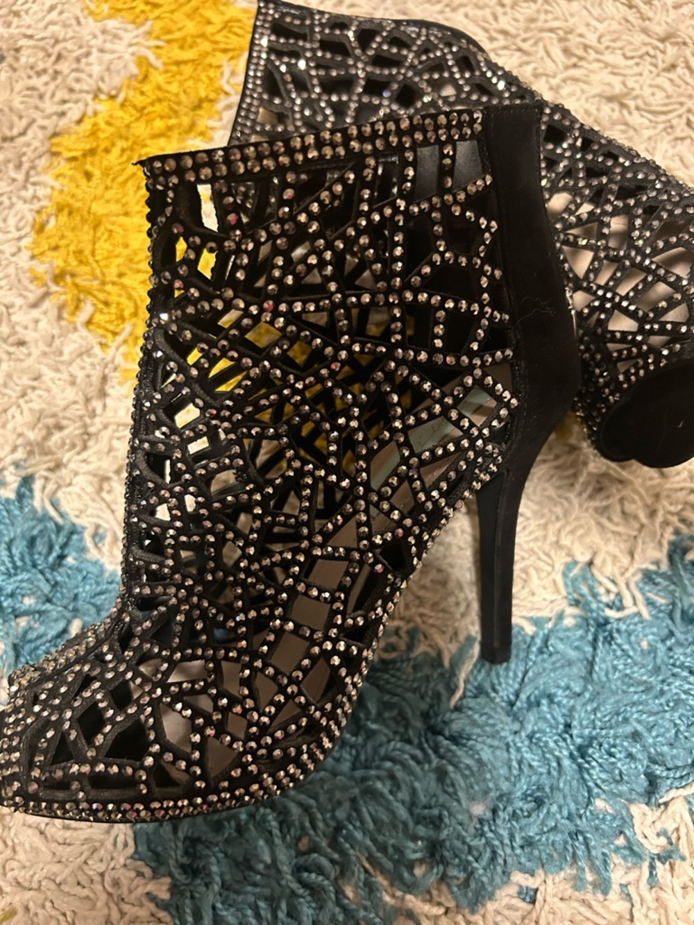 Betsy Johnson Black Crystal Cutout Stiletto Booties - Women